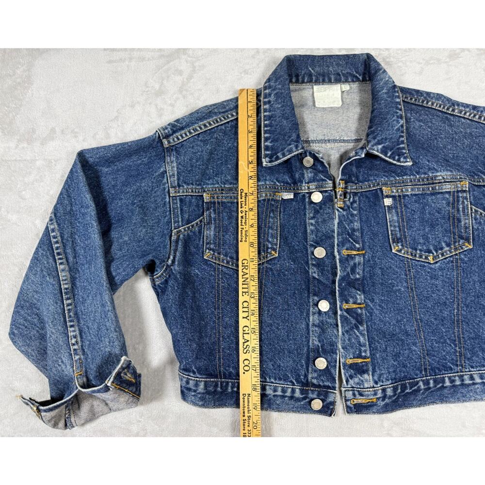 Vintage 80s Esprit Cropped Denim Jacket Dark Wash Supermodel Grunge L - Picture 8 of 9